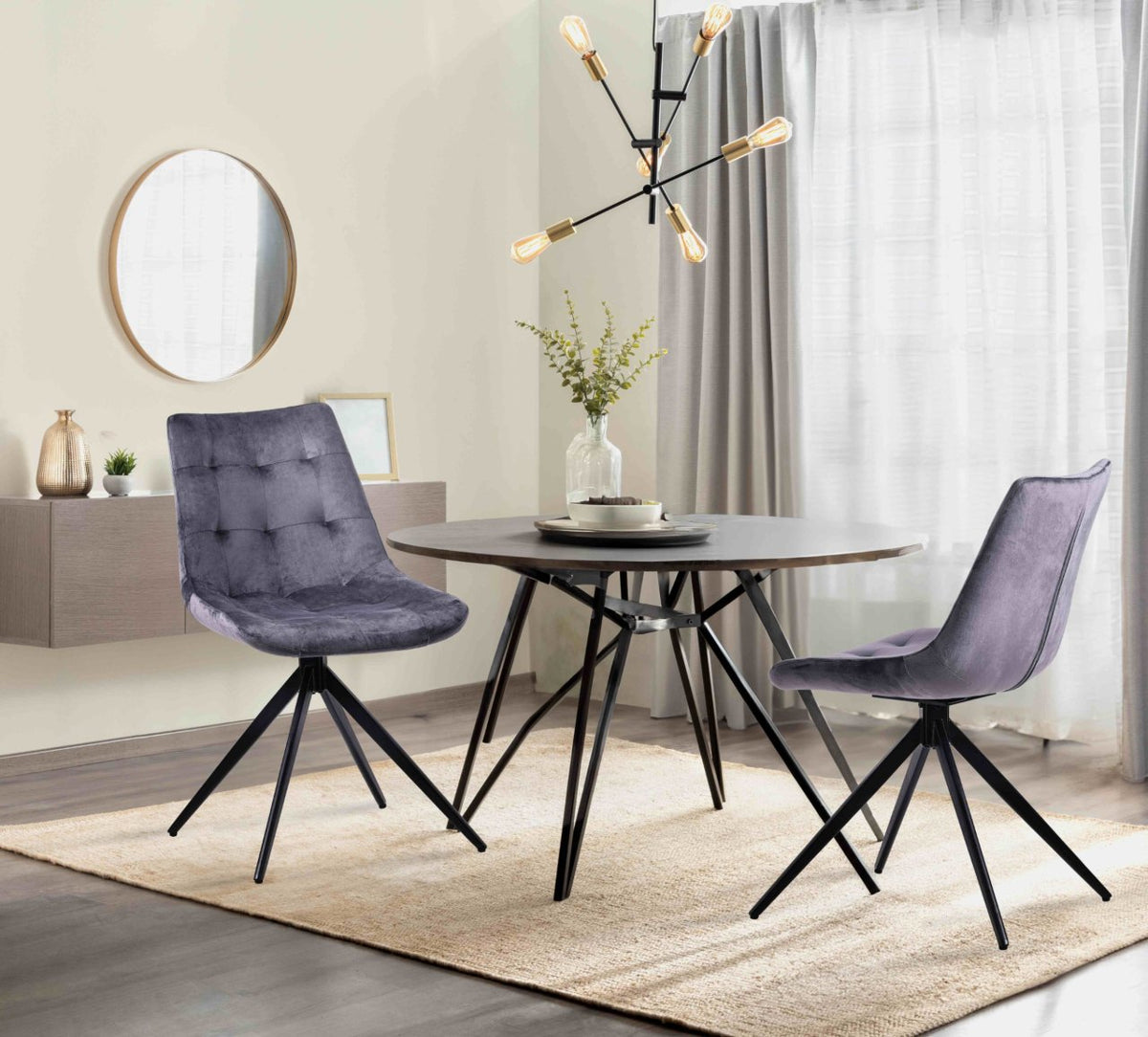 Set van 2 eetkamerstoelen Merna donkergrijs,Fluweel dunkelgrau