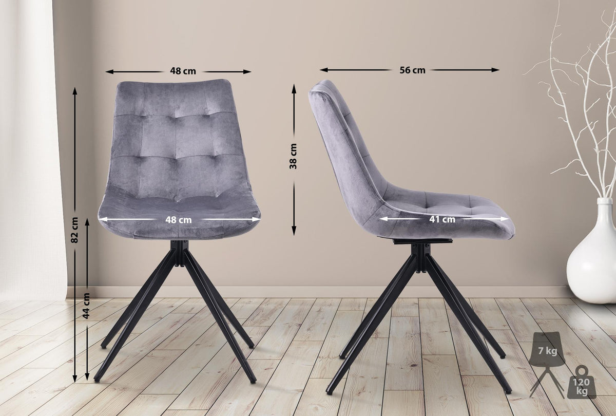 Set van 2 eetkamerstoelen Merna donkergrijs,Fluweel dunkelgrau