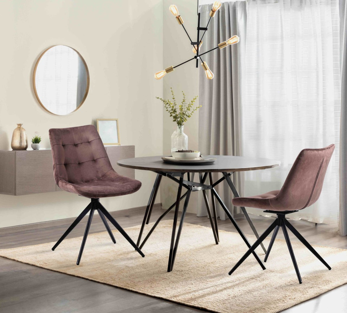 Set van 2 eetkamerstoelen Merna bruin,Fluweel braun