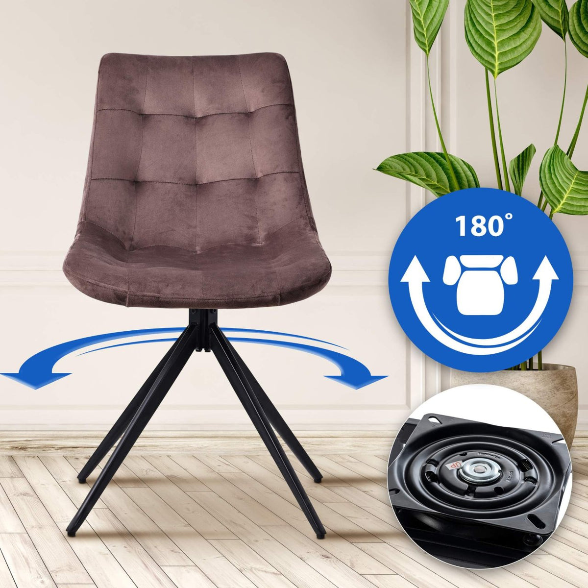 Set van 2 eetkamerstoelen Merna bruin,Fluweel braun