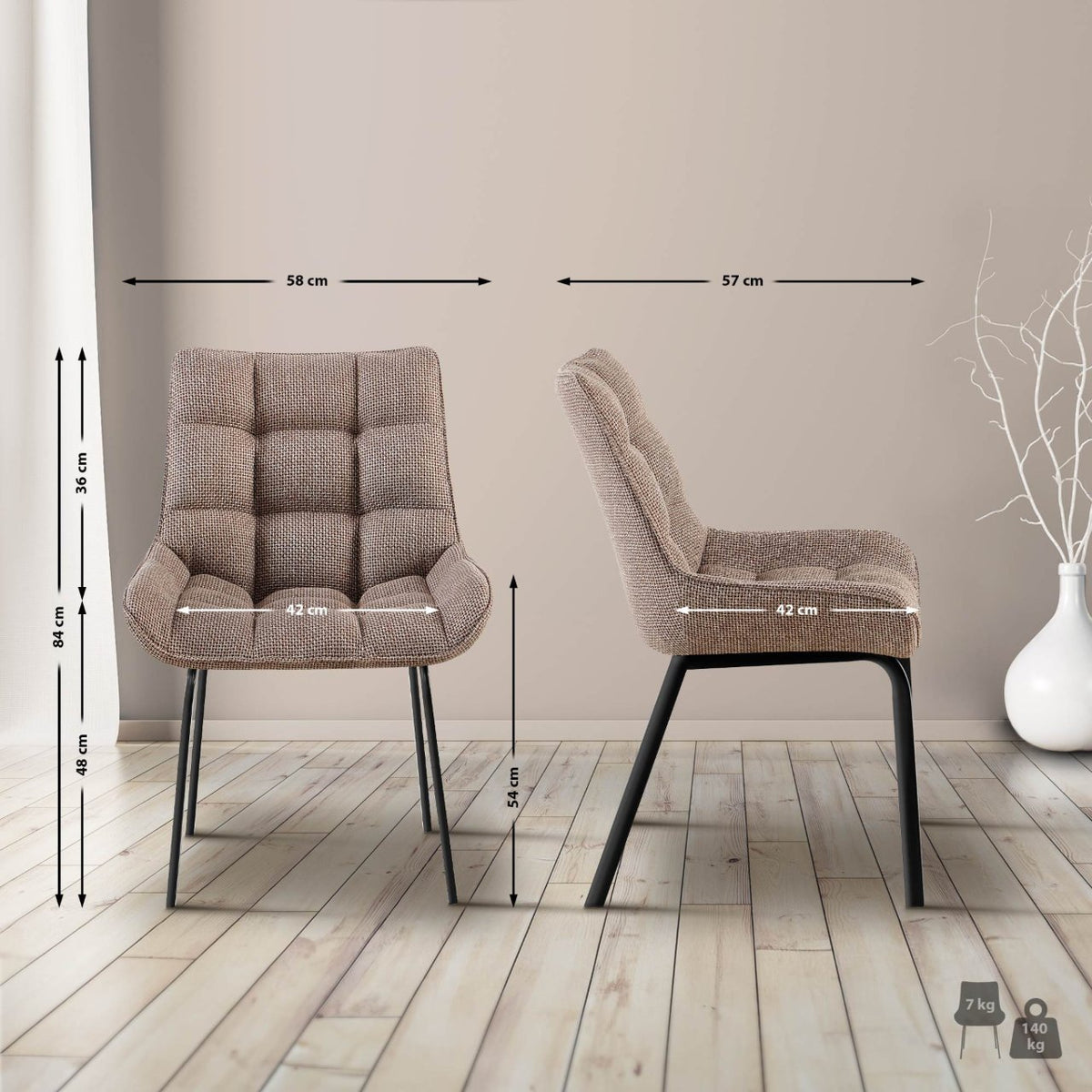 Set van 2 eetkamerstoelen Saranda terrabruin,Stof terrabraun