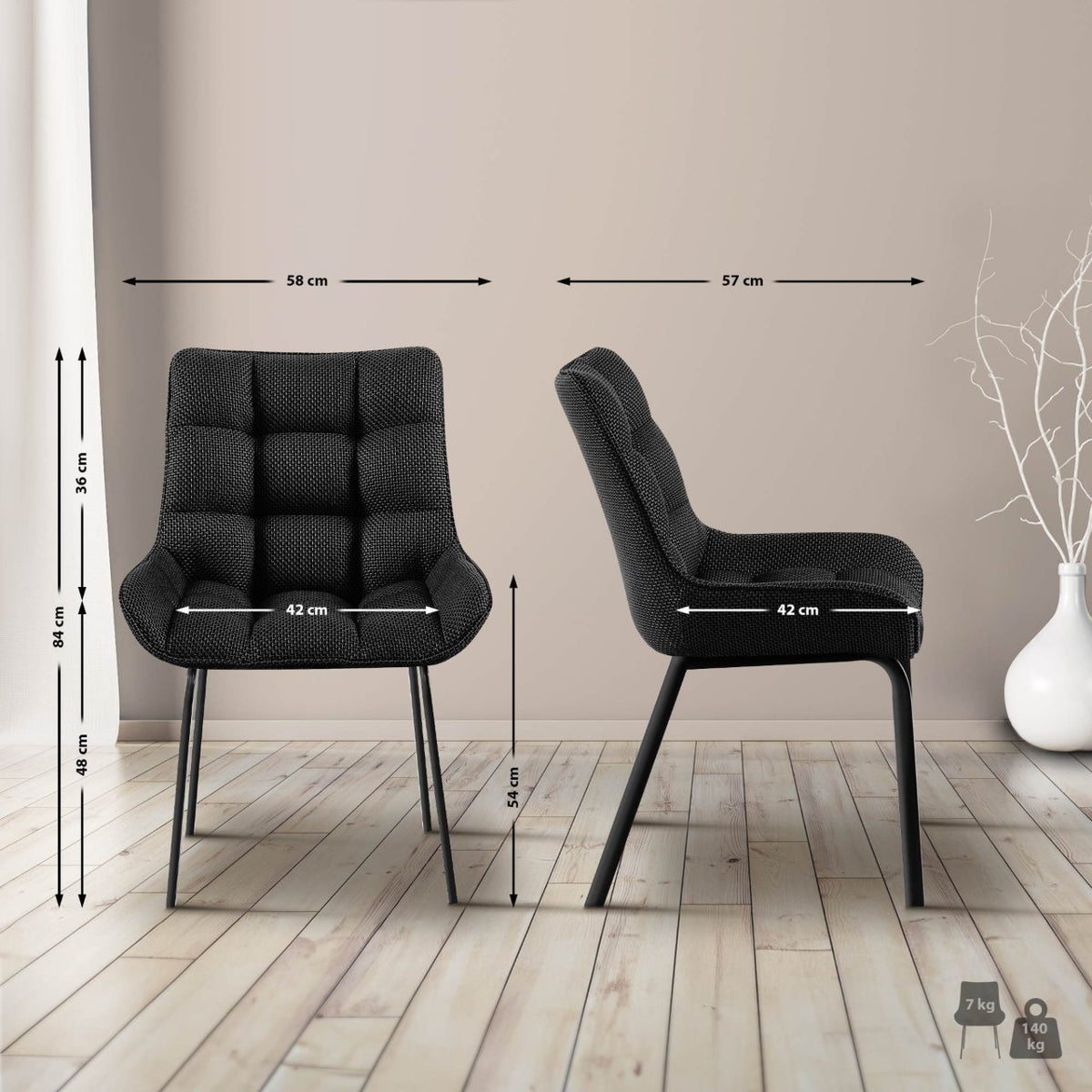 Set van 2 eetkamerstoelen Saranda titanium grijs,Stof titangrau