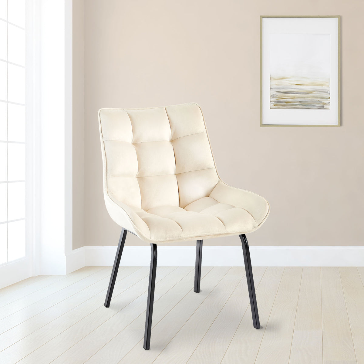 Set van 2 eetkamerstoelen Saranda creme,Fluweel creme
