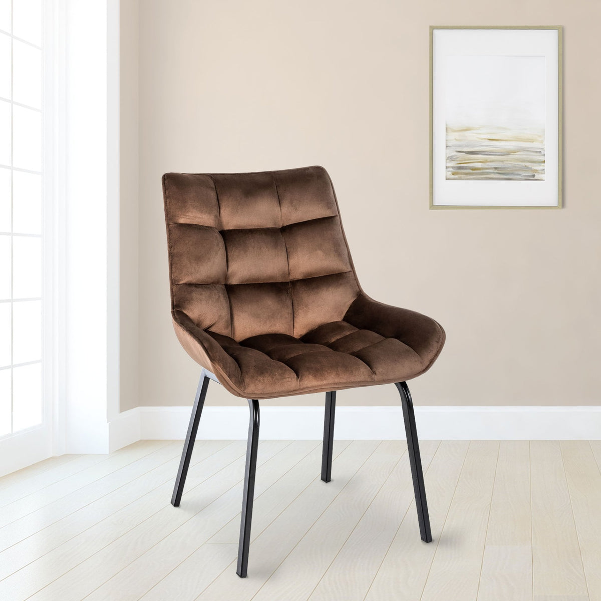 Set van 2 eetkamerstoelen Saranda bruin,Fluweel braun