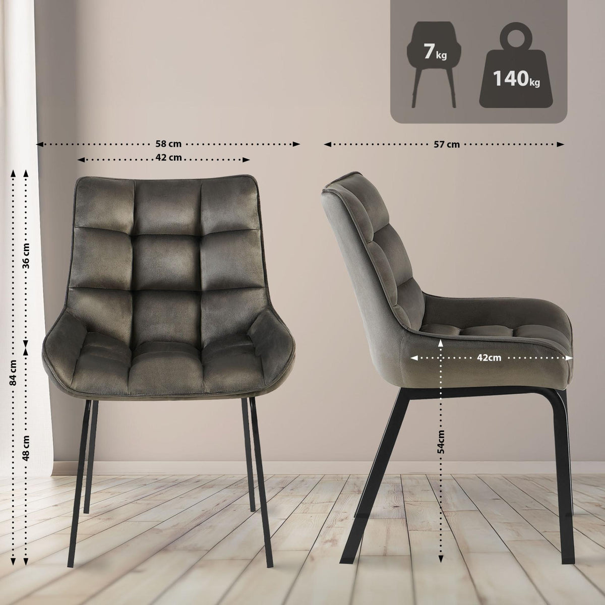 Set van 2 eetkamerstoelen Saranda antraciet,Fluweel anthrazit
