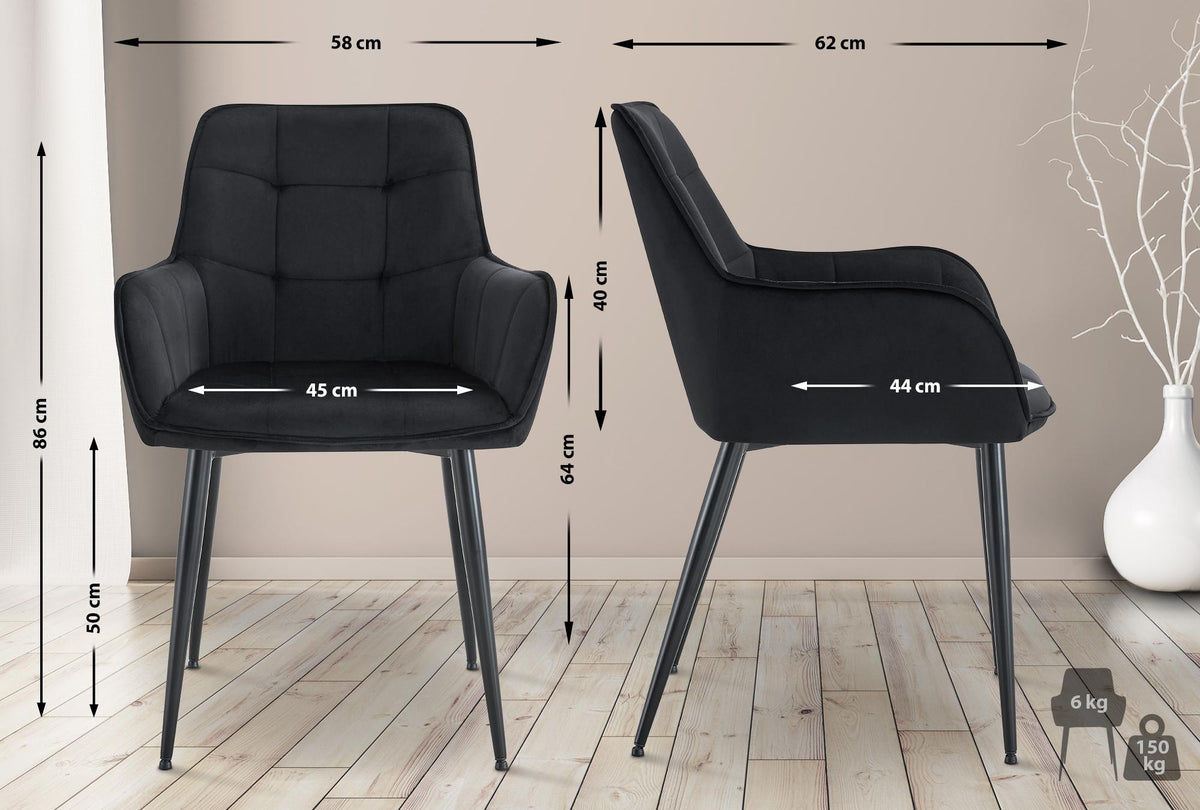 Set van 2 eetkamerstoelen Ferndale fluweel zwart schwarz