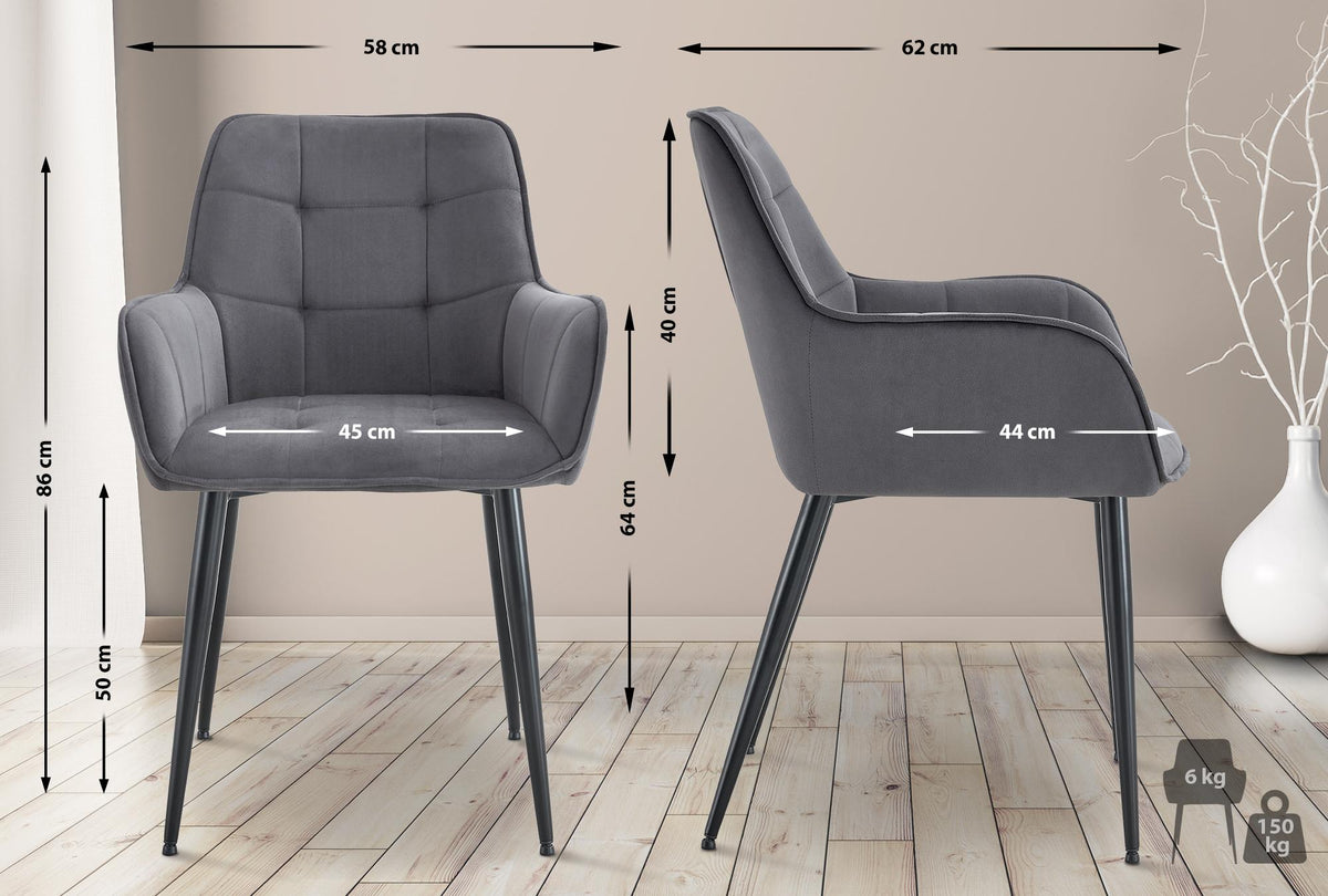 Set van 2 eetkamerstoelen Ferndale fluweel donkergrijs dunkelgrau