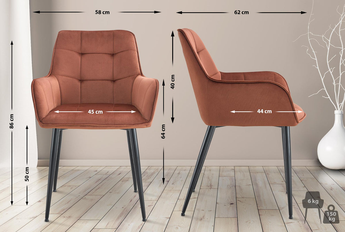 Set van 2 eetkamerstoelen Ferndale fluweel bruin braun
