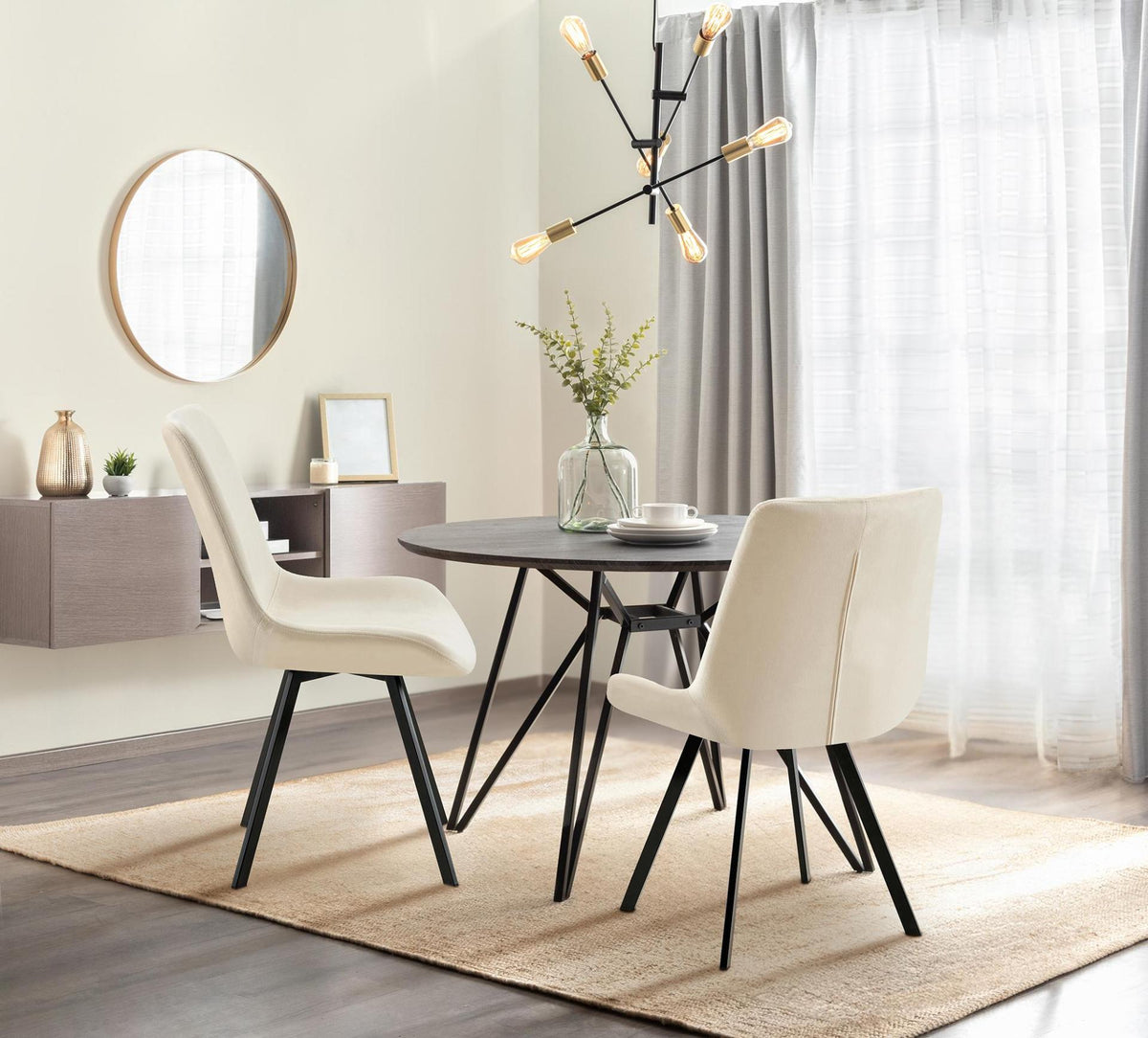 Set van 2 eetkamerstoelen Lewes fluweel creme creme