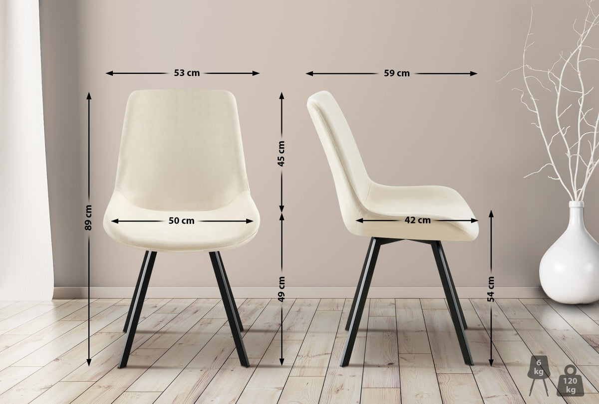 Set van 2 eetkamerstoelen Lewes fluweel creme creme
