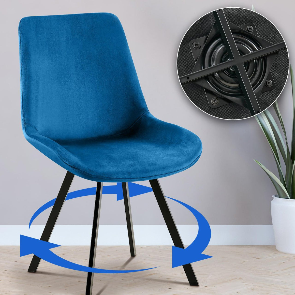 Set van 2 eetkamerstoelen Lewes fluweel donkerblauw dunkelblau