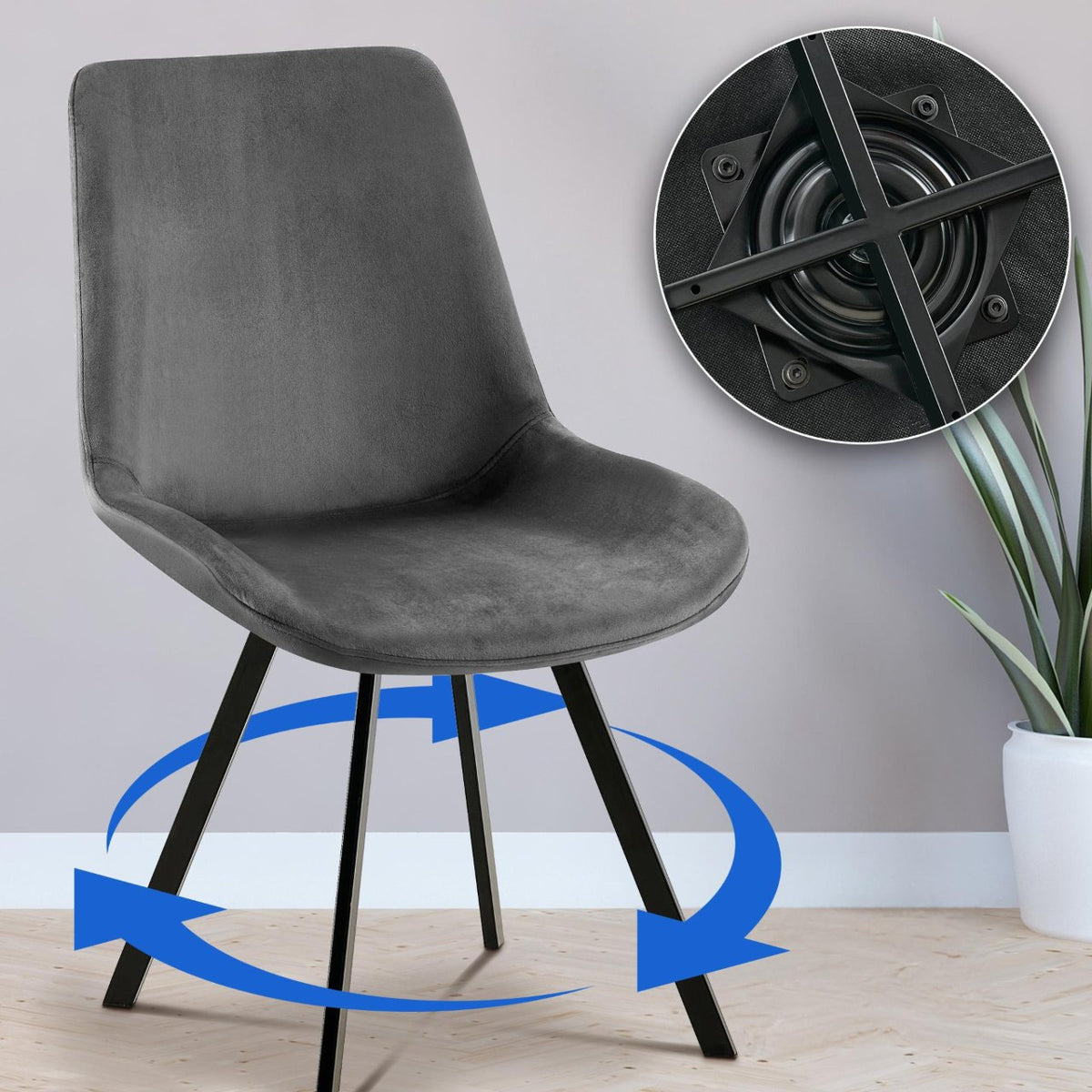 Set van 2 eetkamerstoelen Lewes fluweel donkergrijs dunkelgrau