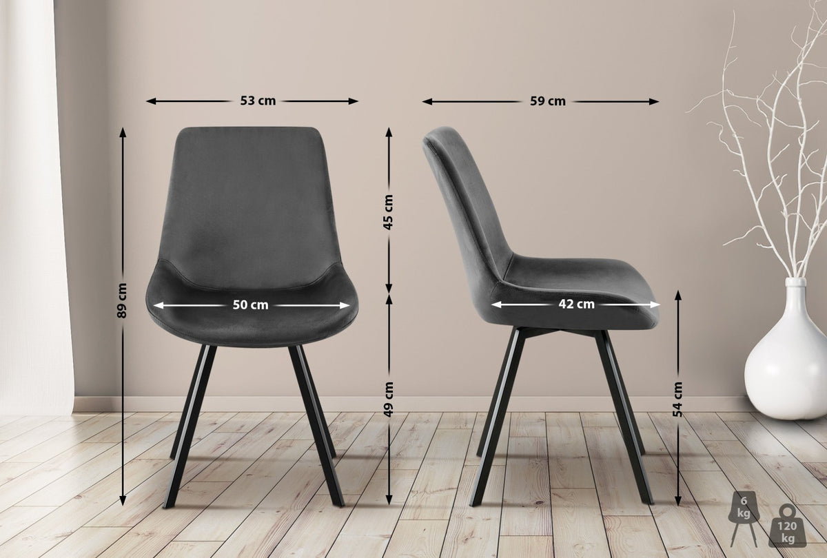 Set van 2 eetkamerstoelen Lewes fluweel donkergrijs dunkelgrau