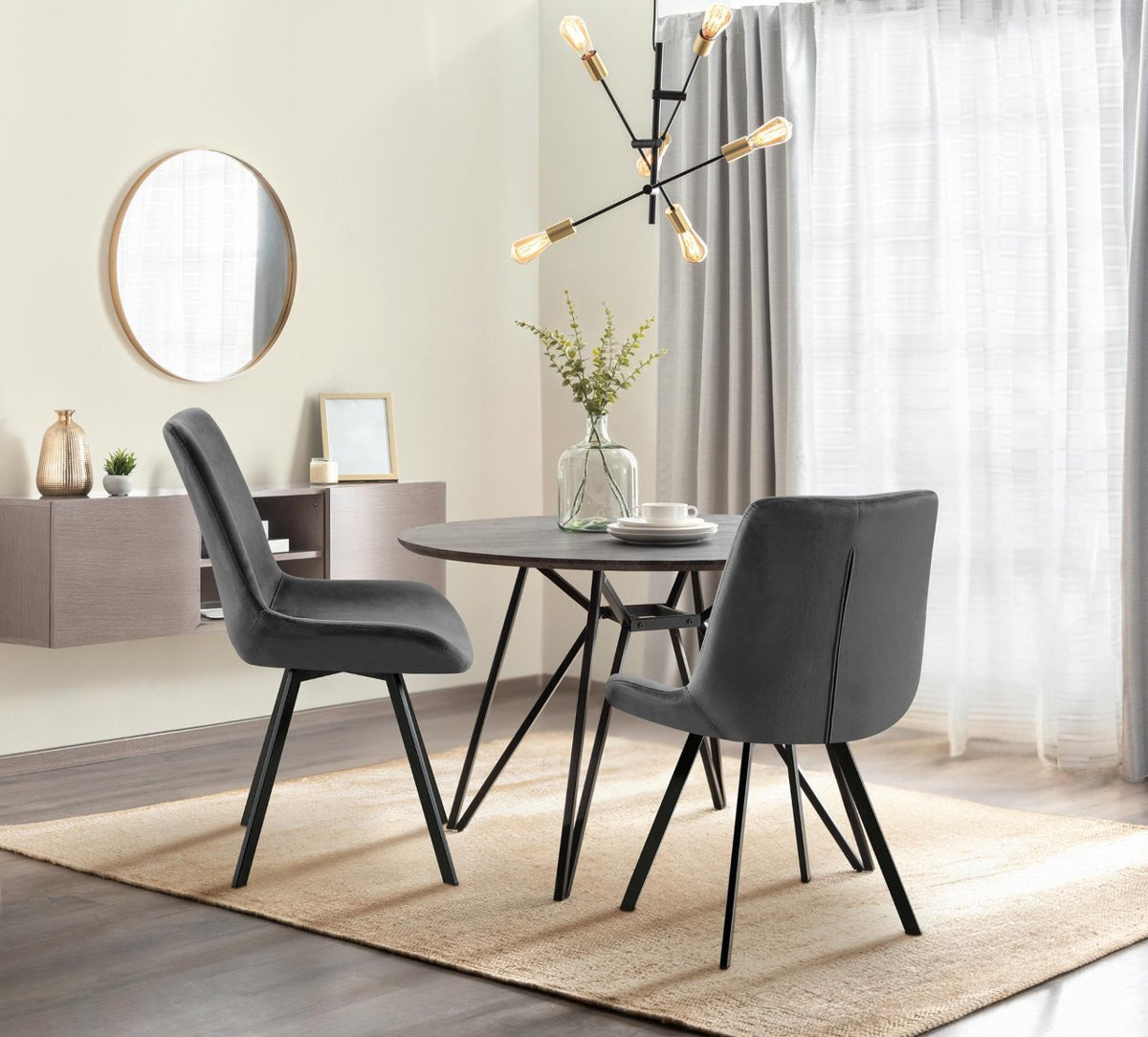 Set van 2 eetkamerstoelen Lewes fluweel donkergrijs dunkelgrau