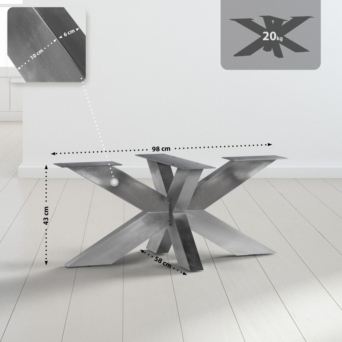 Duncan tafelpoten 98x58x43 cm,roestvrij staal edelstahl