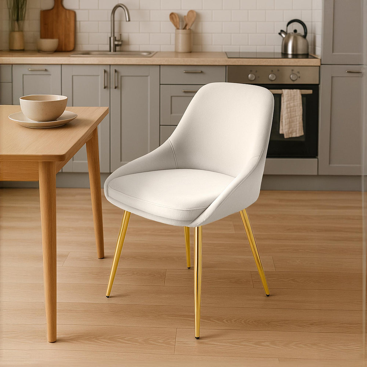 Eetkamerstoel Elmira fluweel creme,Metaal Goud creme
