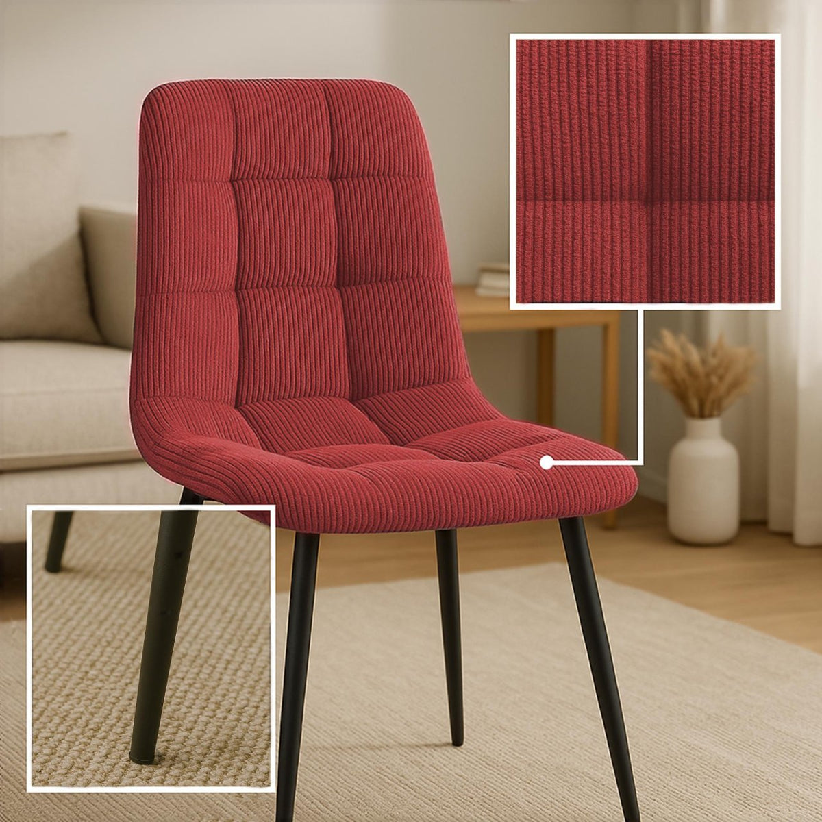 Eetkamerstoel Antibes Corduroy bordeauxrood bordeauxrot