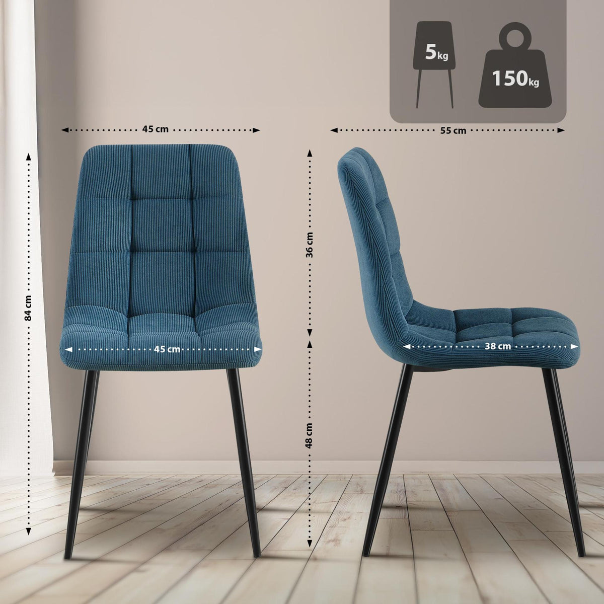 Eetkamerstoel Antibes Corduroy blauw blau