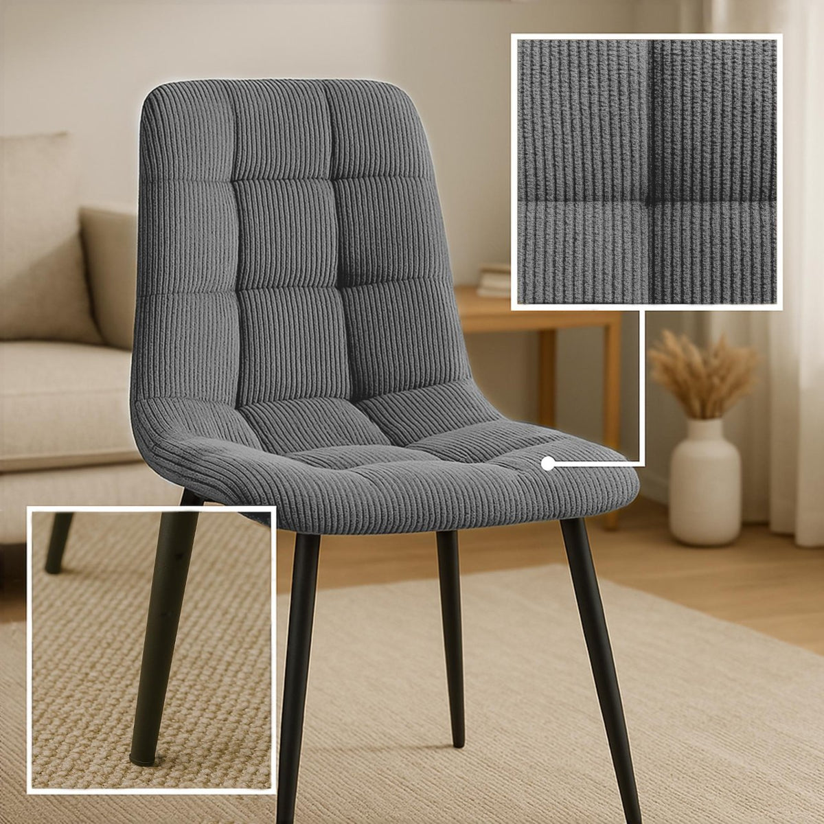 Eetkamerstoel Antibes Corduroy grijs grau