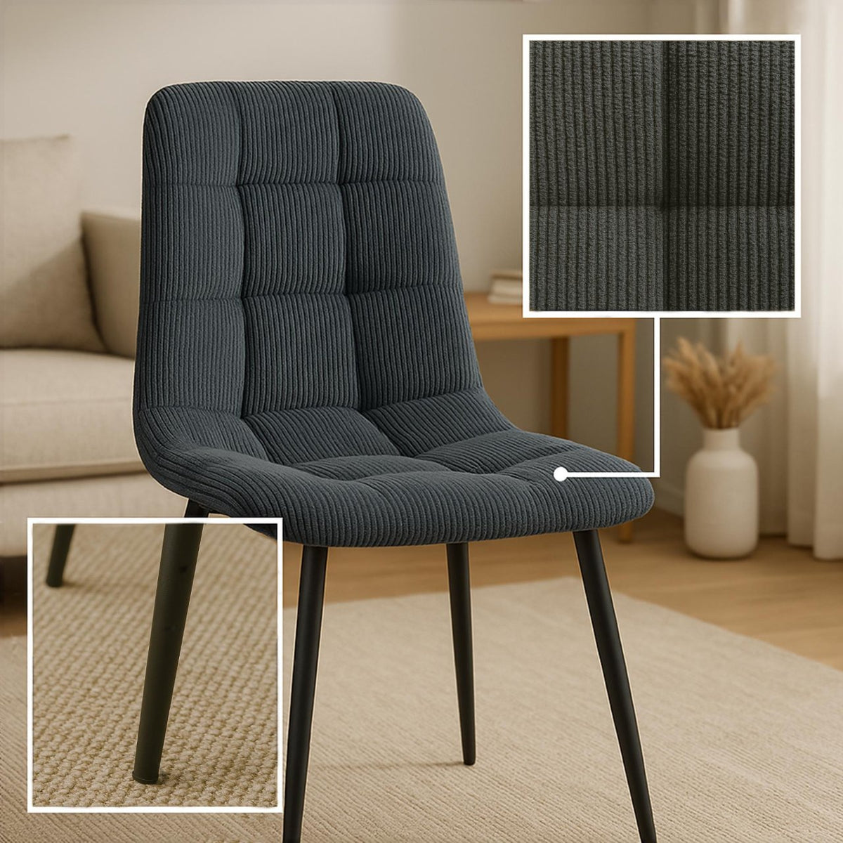 Eetkamerstoel Antibes Corduroy zwart schwarz