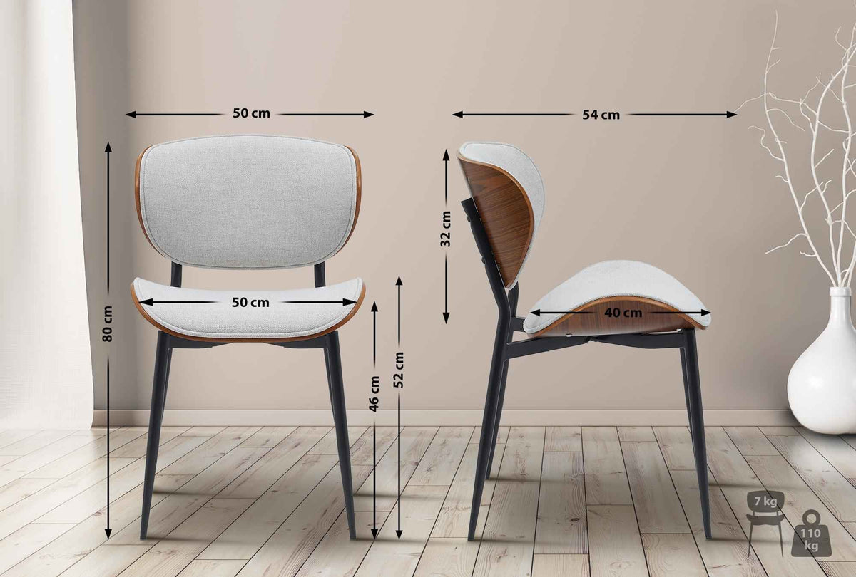 Set van 2 Eetkamerstoelen Enid walnoot/creme,Stof walnuss/creme