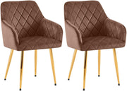 Set van 2 eetkamerstoelen Monett fluweel bruin,Metaal Goud braun