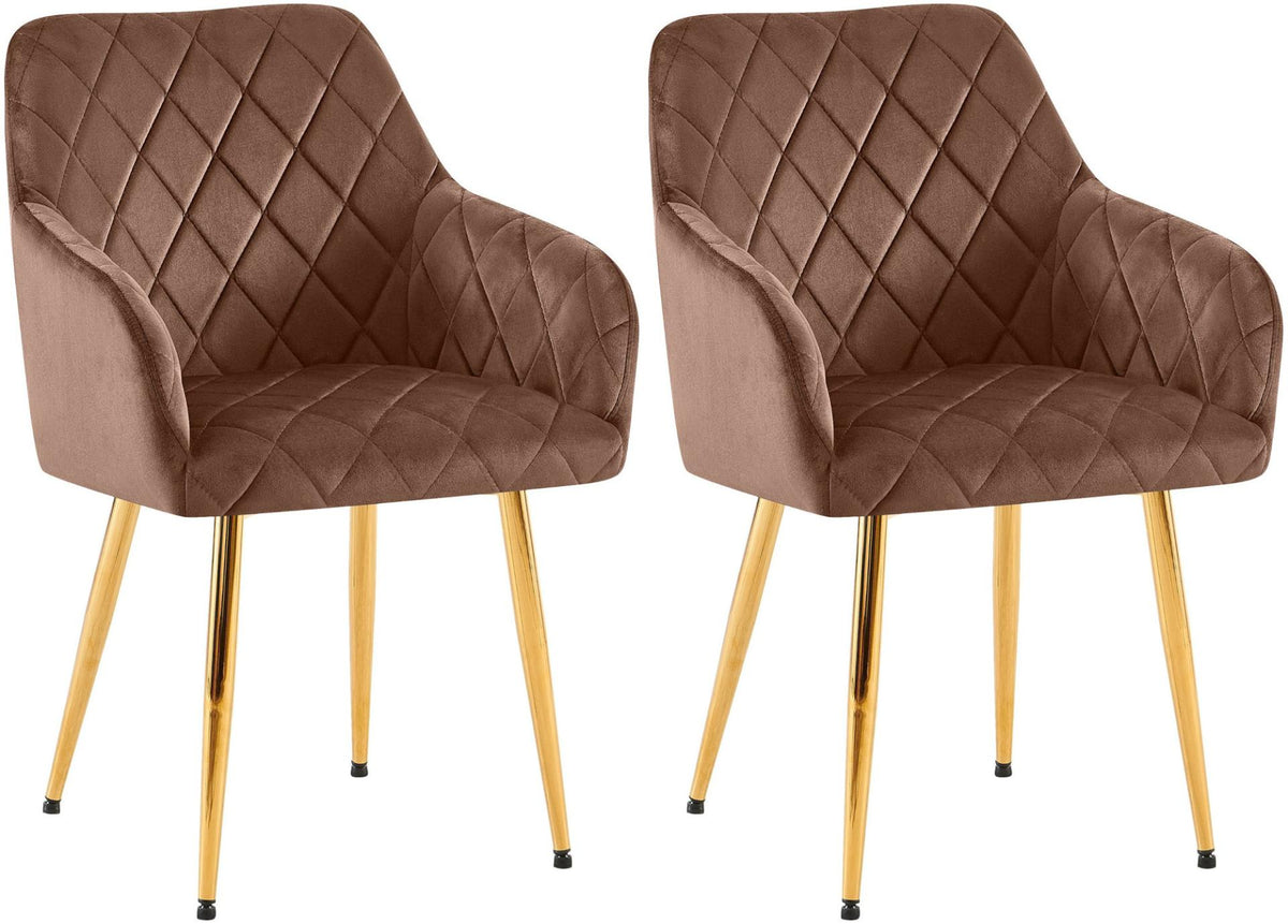 Set van 2 eetkamerstoelen Monett fluweel bruin,Metaal Goud braun