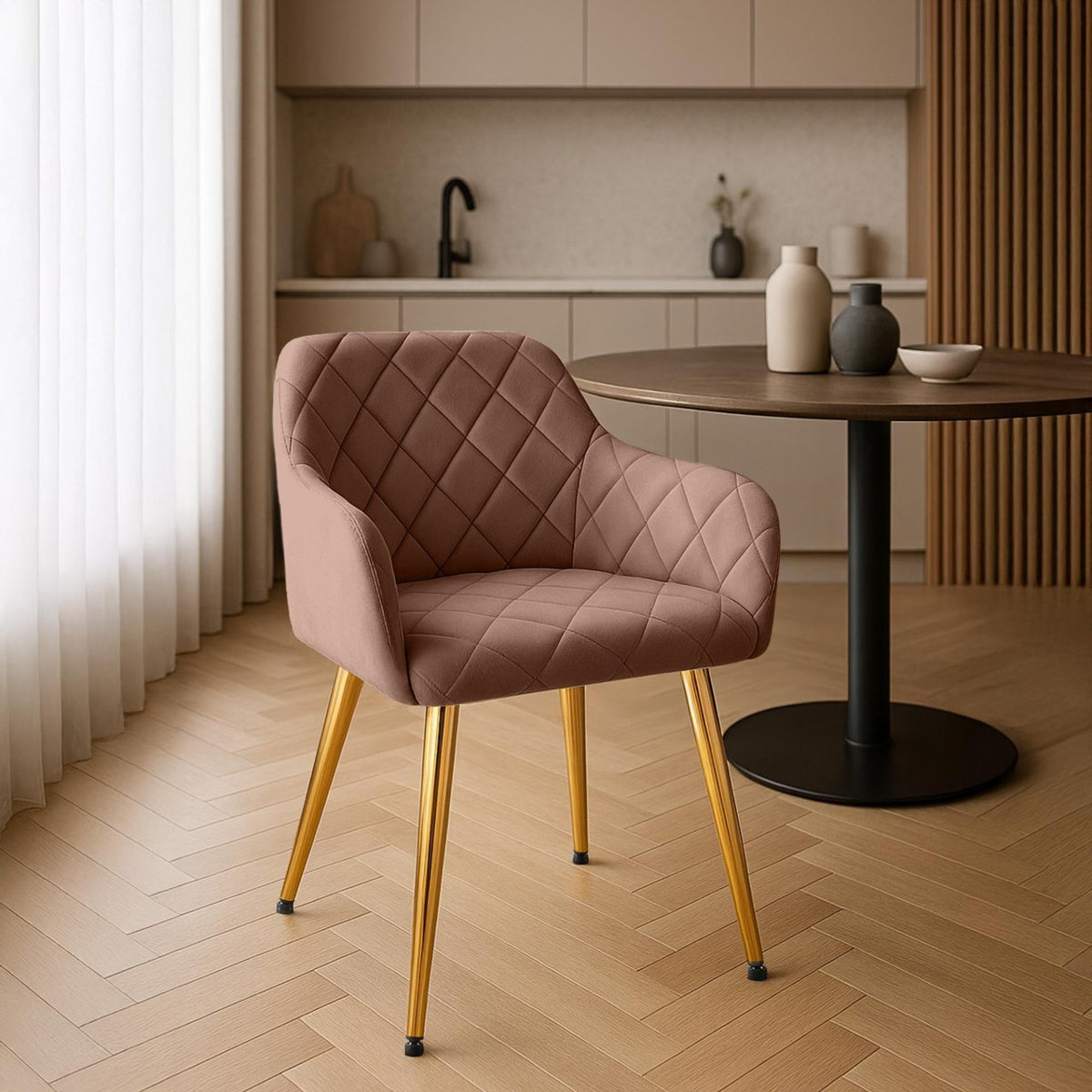 Set van 2 eetkamerstoelen Monett fluweel bruin,Metaal Goud braun