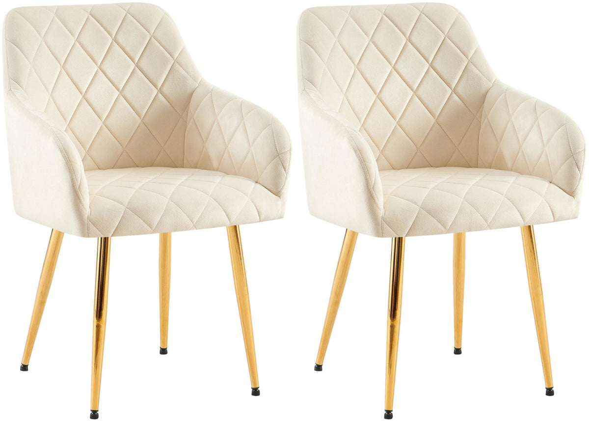 Set van 2 eetkamerstoelen Monett fluweel creme,Metaal Goud creme