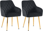Set van 2 eetkamerstoelen Monett fluweel zwart,Metaal Goud schwarz