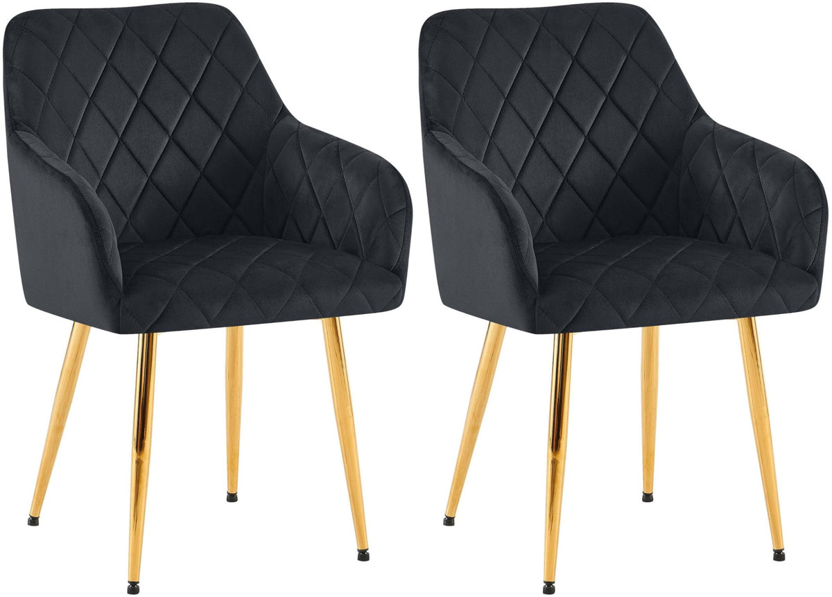 Set van 2 eetkamerstoelen Monett fluweel zwart,Metaal Goud schwarz