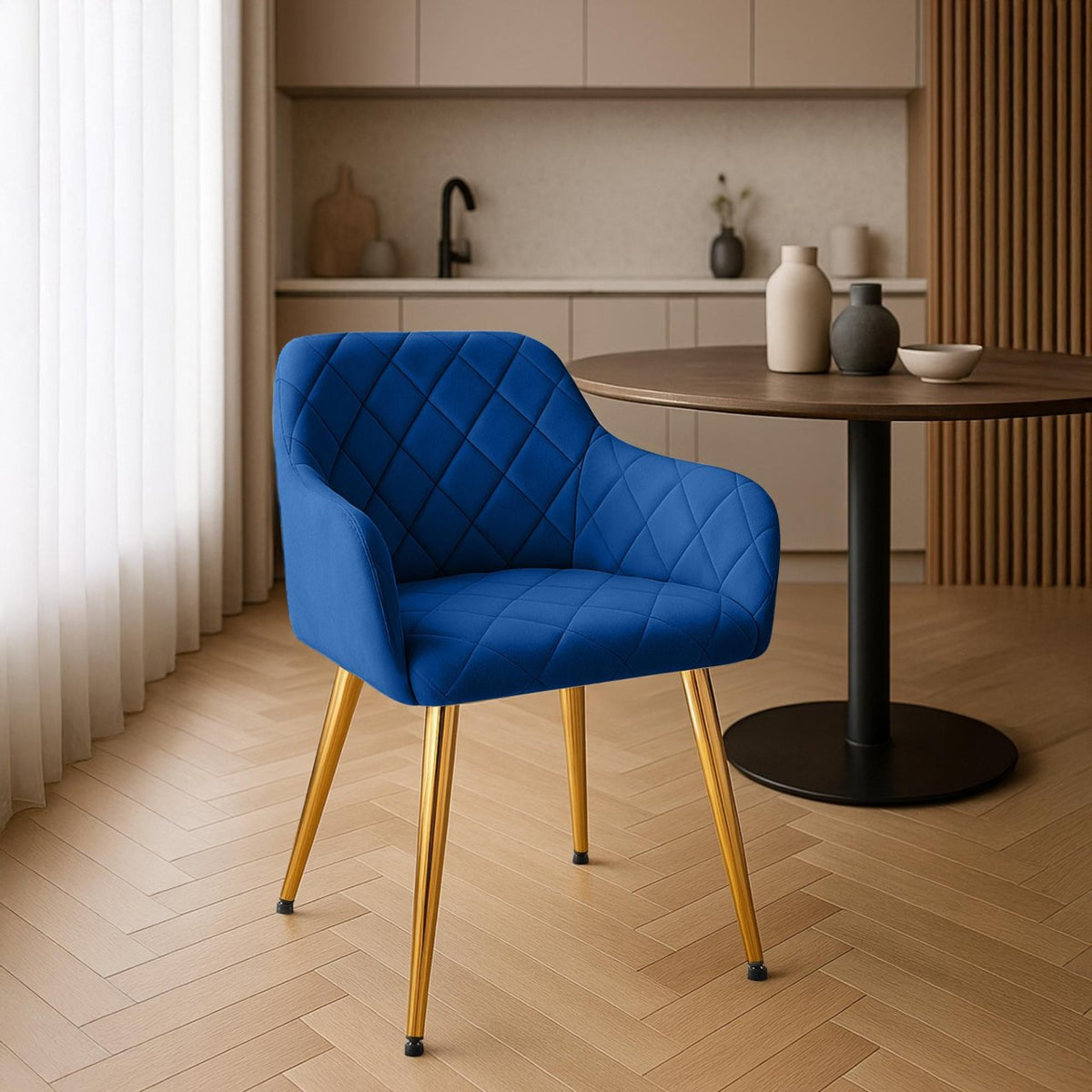 Set van 2 eetkamerstoelen Monett fluweel donkerblauw,Metaal Goud dunkelblau
