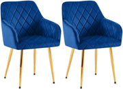 Set van 2 eetkamerstoelen Monett fluweel donkerblauw,Metaal Goud dunkelblau