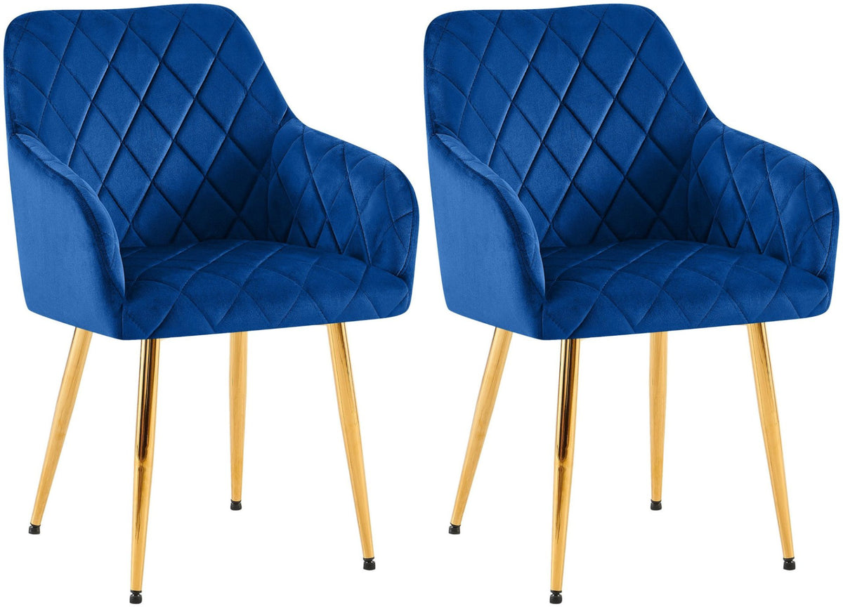 Set van 2 eetkamerstoelen Monett fluweel donkerblauw,Metaal Goud dunkelblau