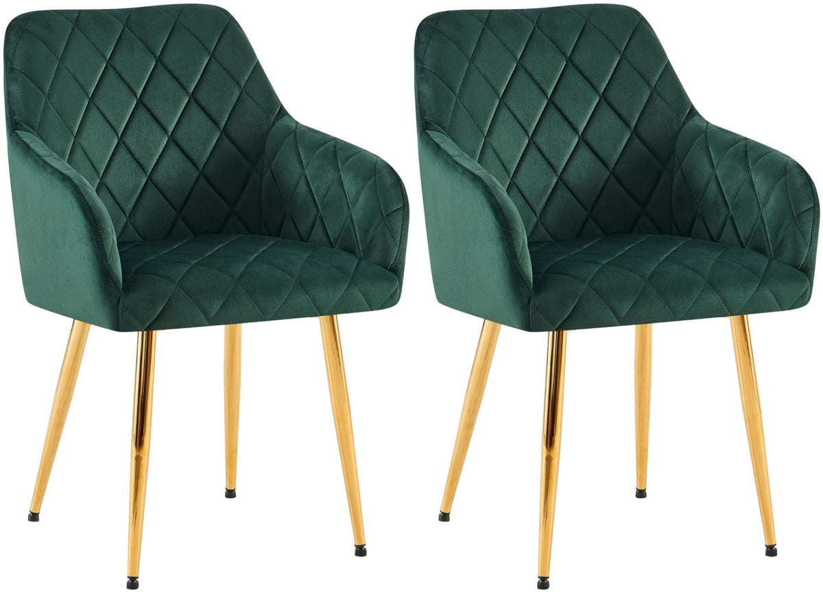 Set van 2 eetkamerstoelen Monett fluweel groen,Metaal Goud grün