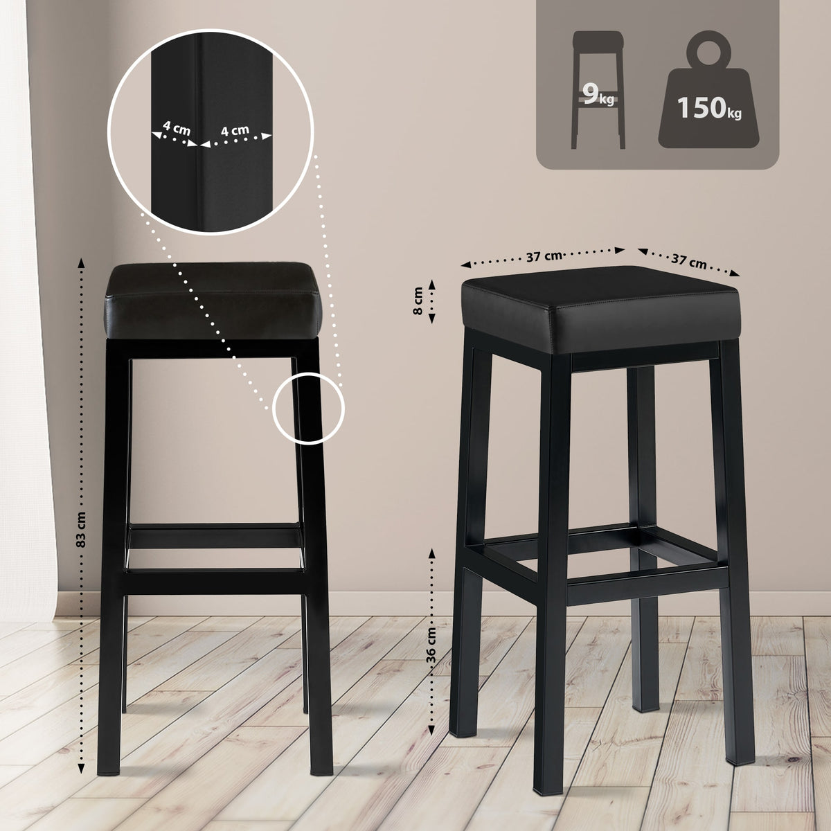 Barhocker Taylor B85 Kunstleder schwarz