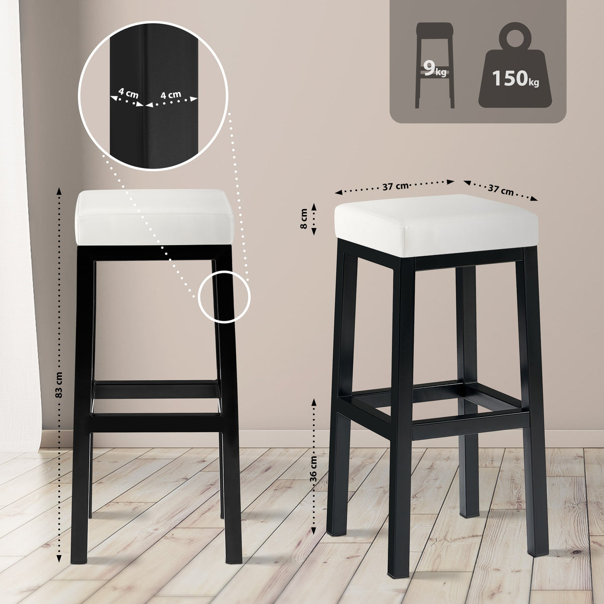 Barhocker Taylor B85 Kunstleder weiß
