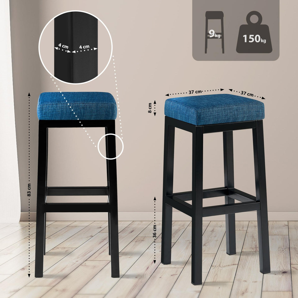 Barhocker Taylor B85 Stoff blau
