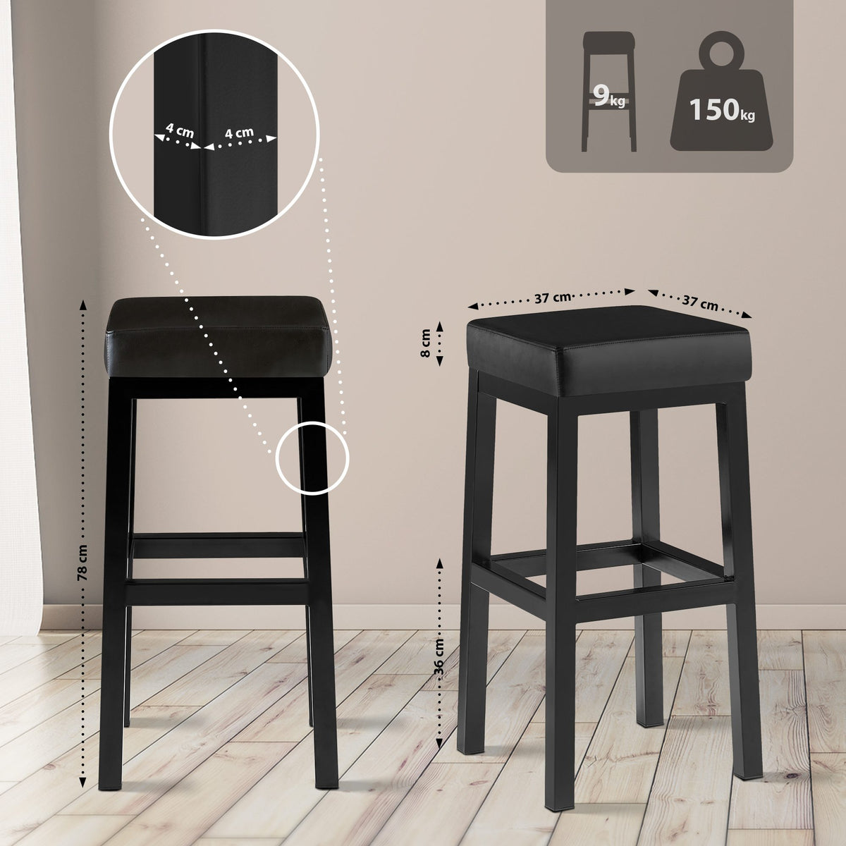 Barkruk Taylor kunstleer Zithoogte 78 cm zwart schwarz