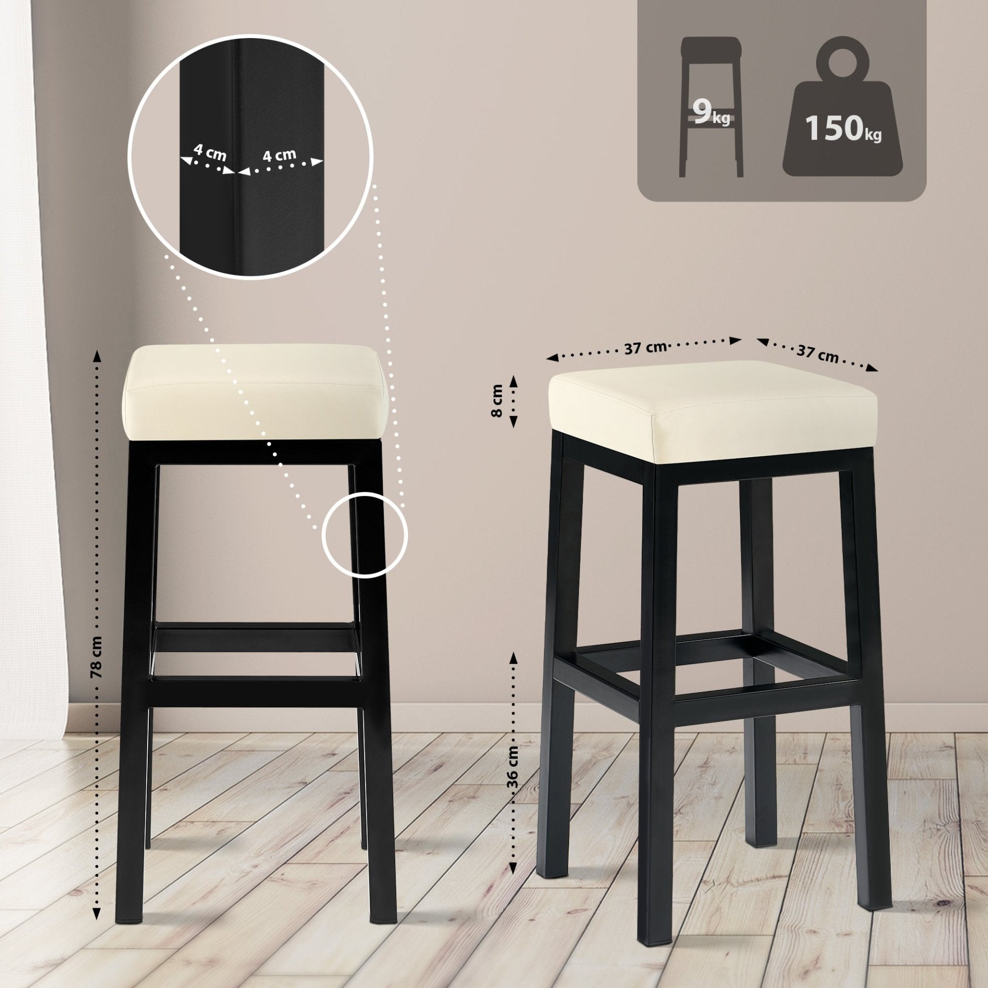 Barkruk Taylor kunstleer Zithoogte 78 cm creme creme