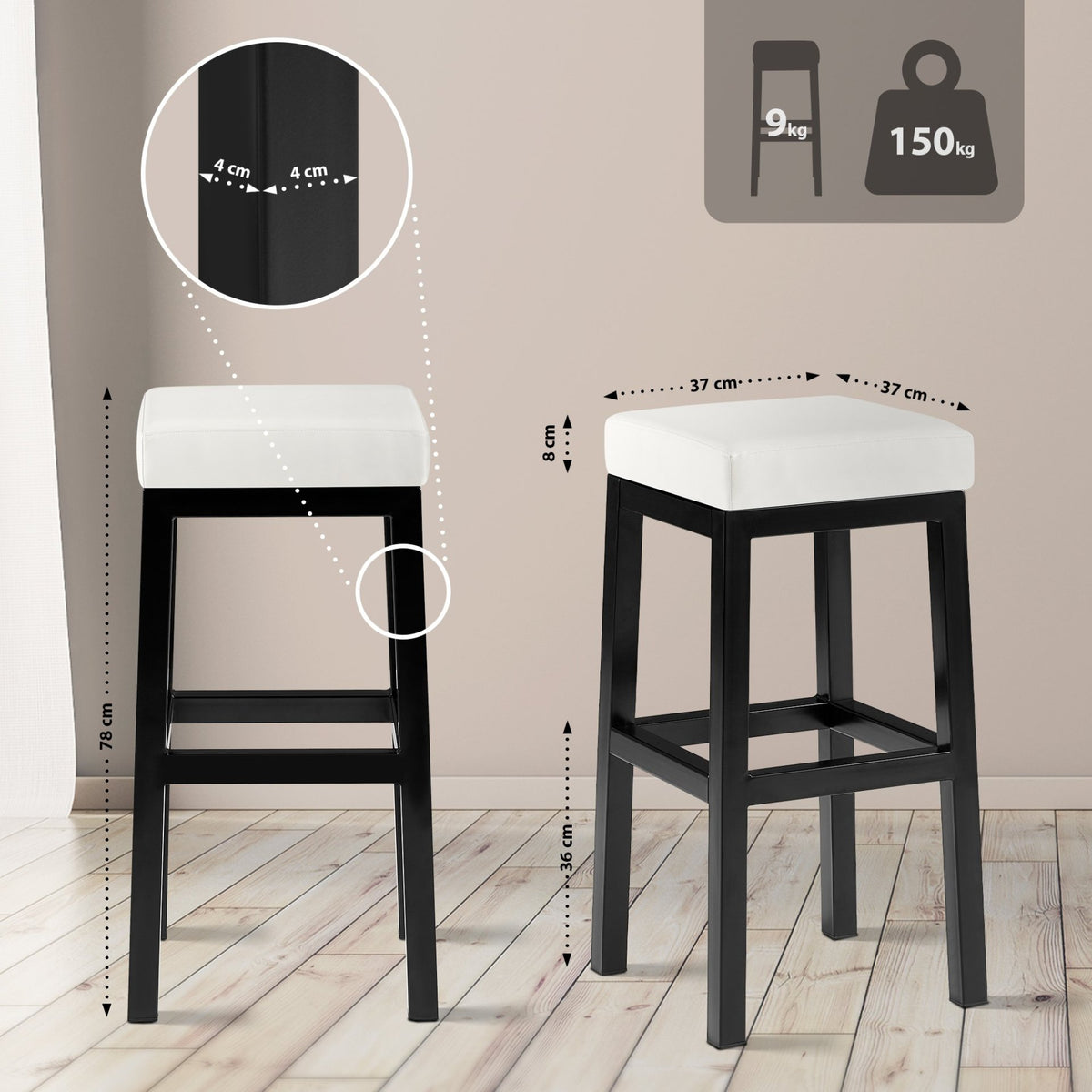 Barkruk Taylor kunstleer Zithoogte 78 cm wit weiß