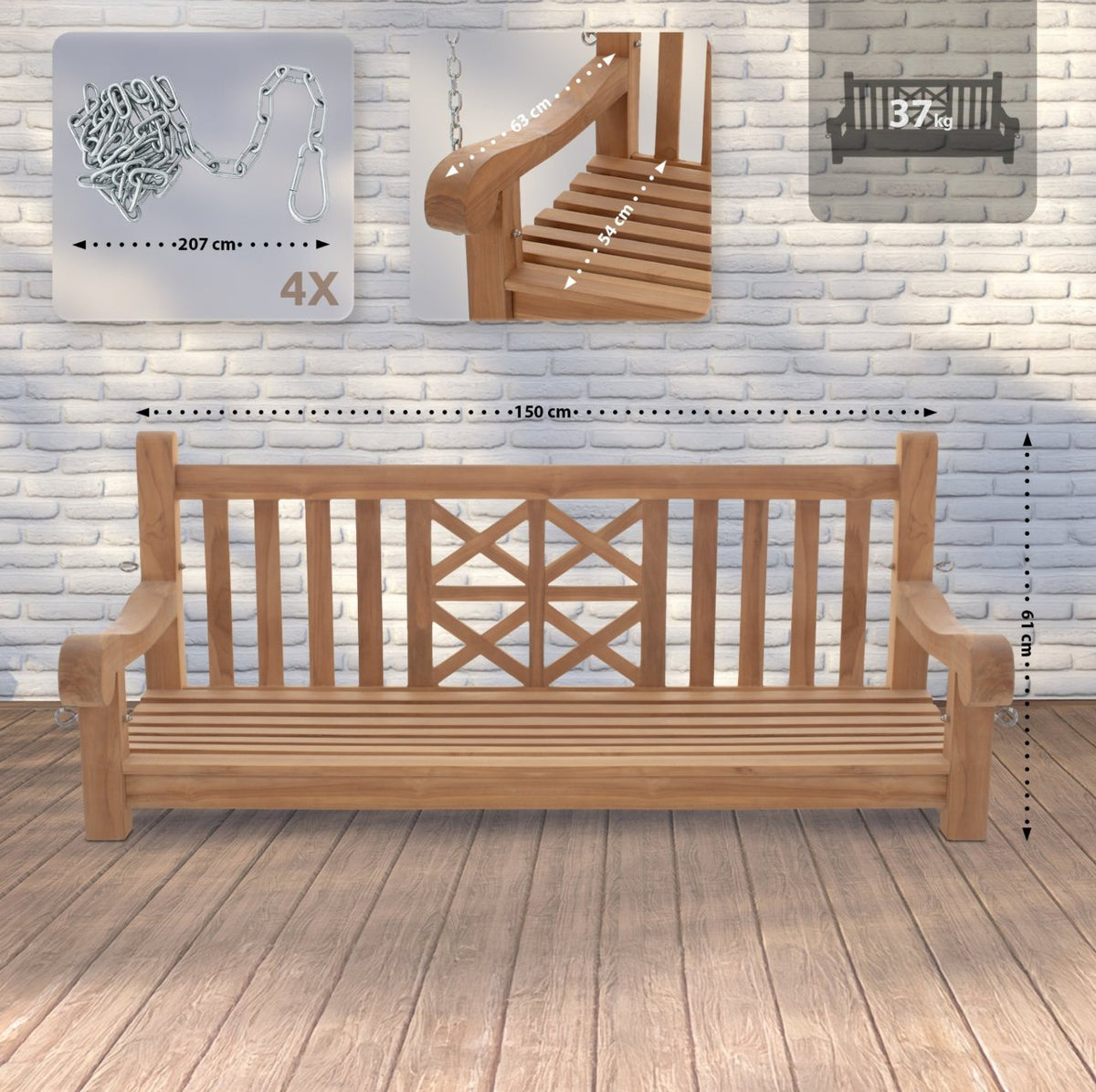 Schommelbank Farm teak,150 cm teak