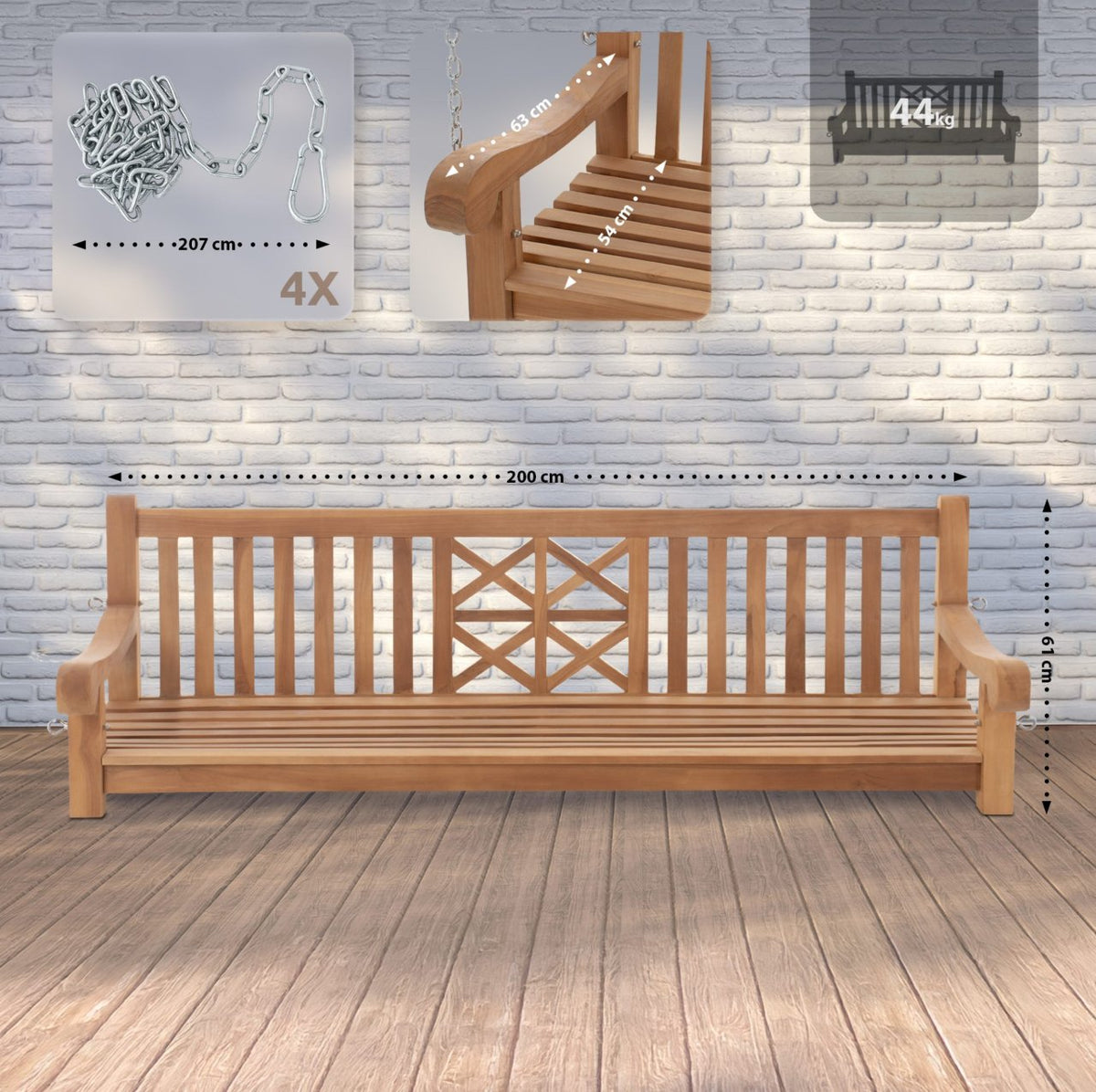Schommelbank Farm teak,200 cm teak