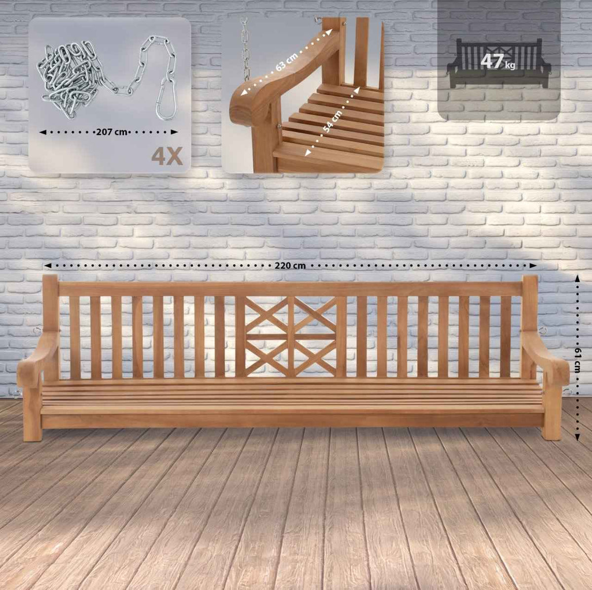 Schommelbank Farm teak,220 cm teak