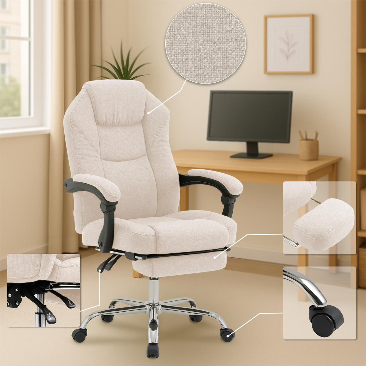 Bureaustoel Castle Stof creme creme