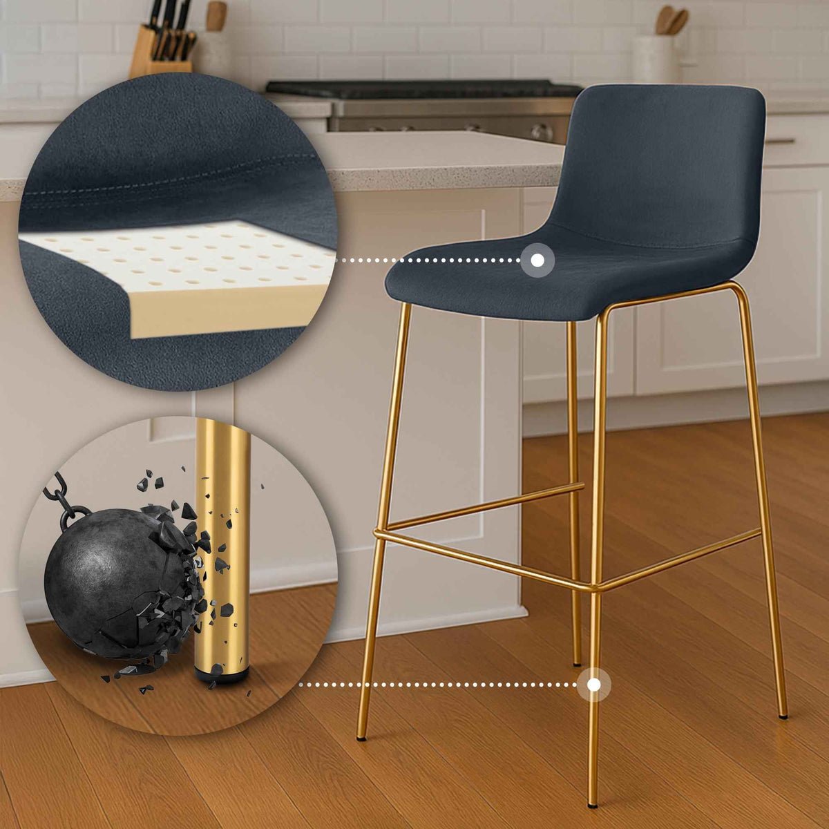 Barkruk Hoover onderstel goud fluweel zwart schwarz