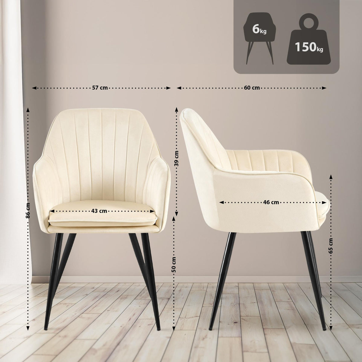 Eetkamerstoel Cheryl creme,zwart creme