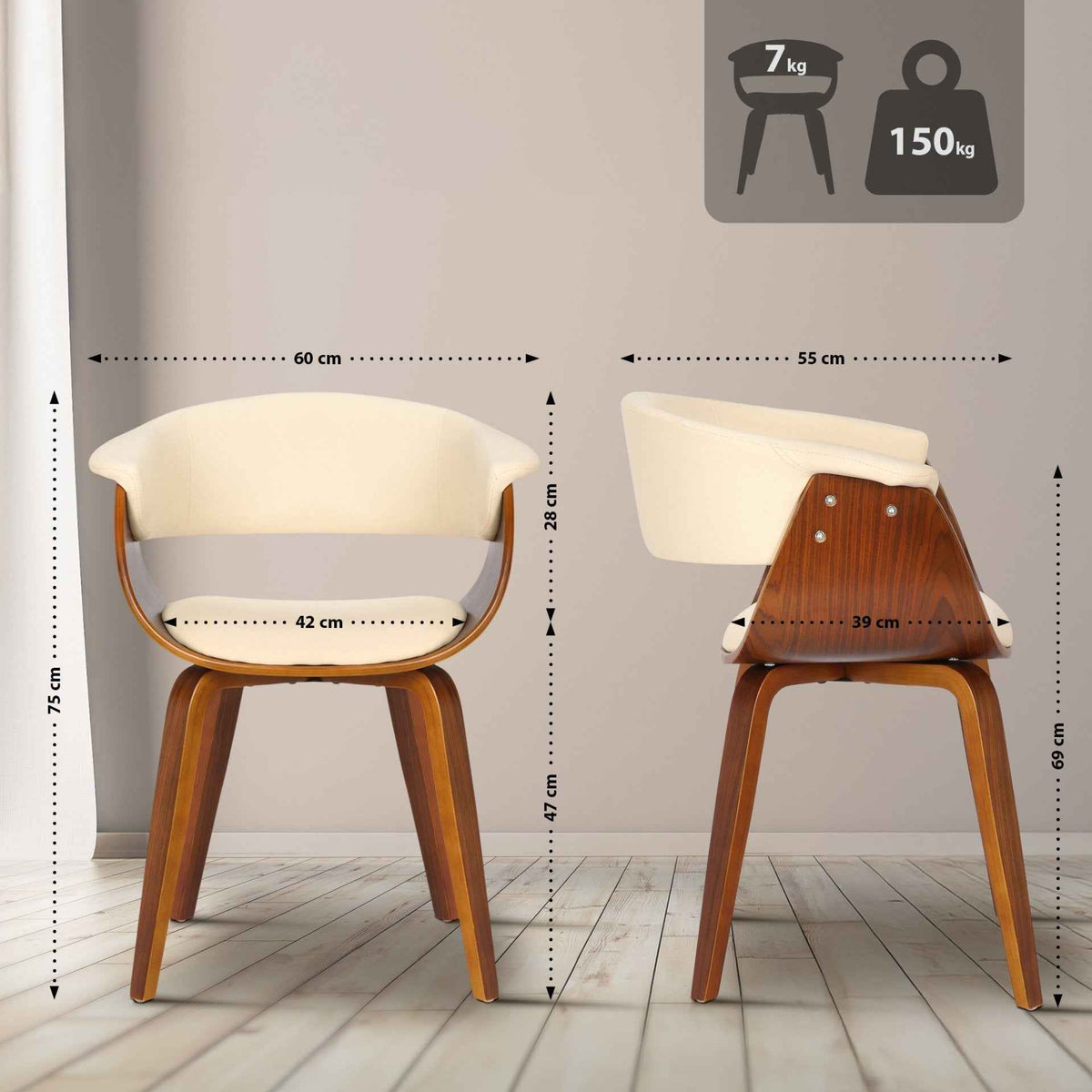 Eetkamerstoel Bruce - Kunstleer creme creme