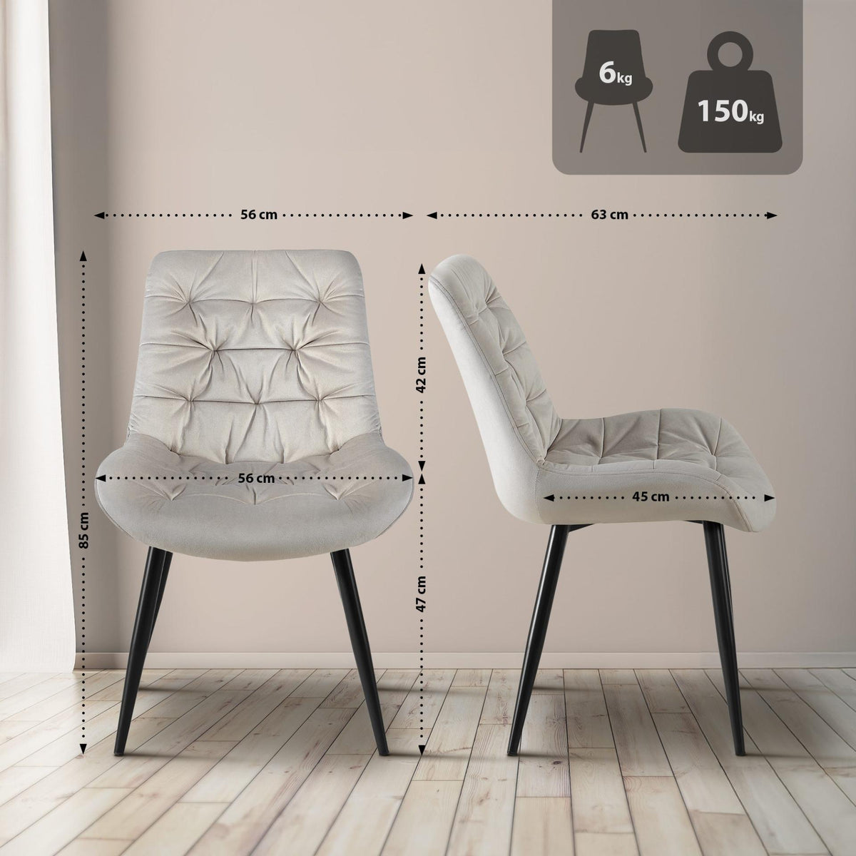 Set van 2 Eetkamerstoelen Rossford grijs grau