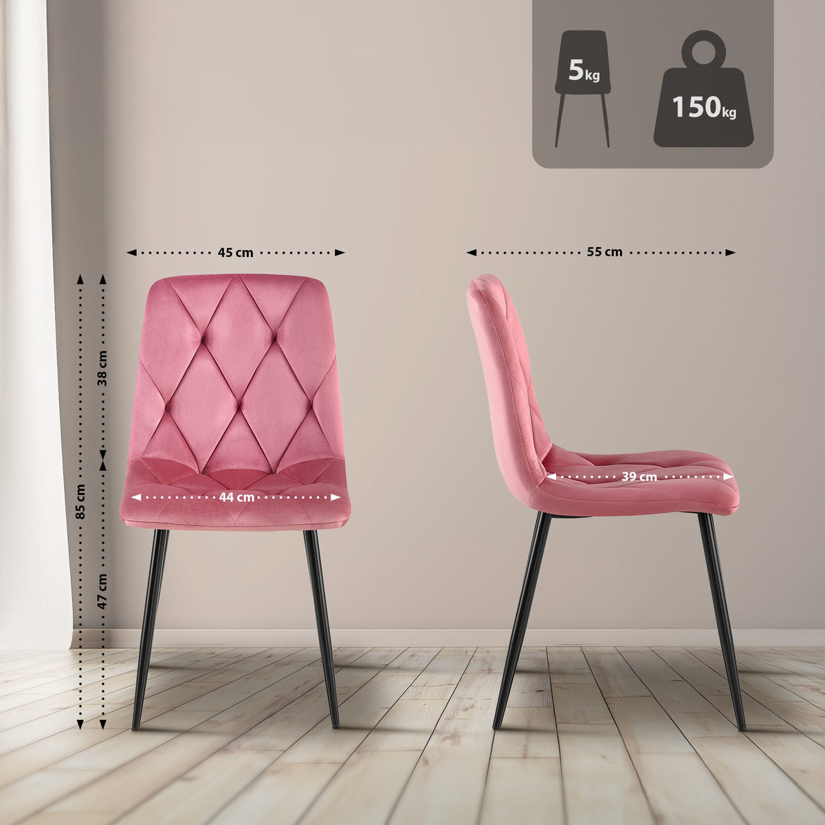 Eetkamerstoel Clairton fluweel Fluweel,rosa rosa